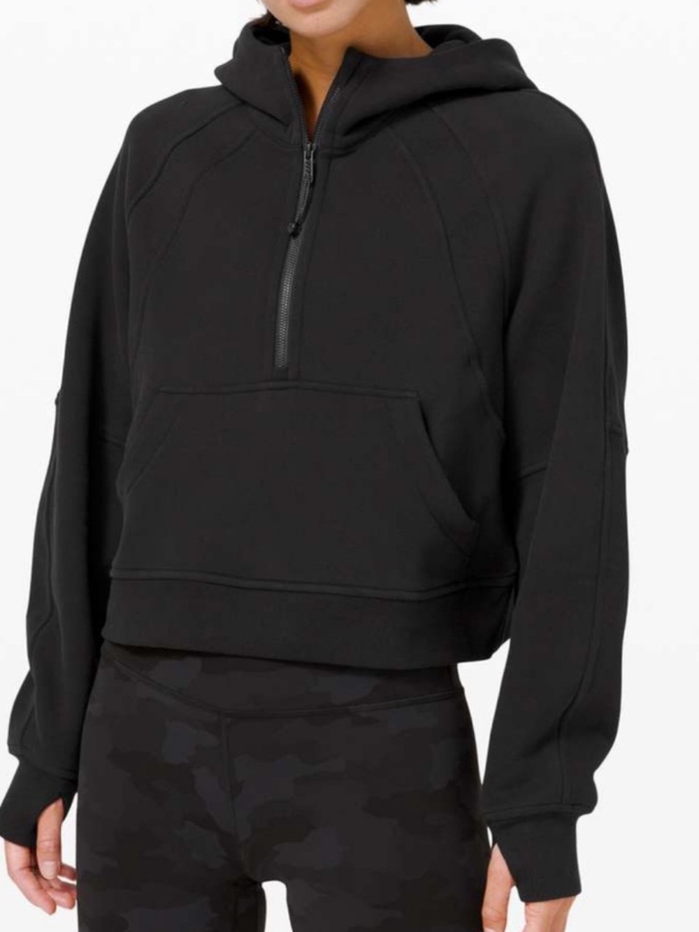 Lululemon Scuba Half Zip Hoodie Women Black Oversized Cropped Fleece M/L